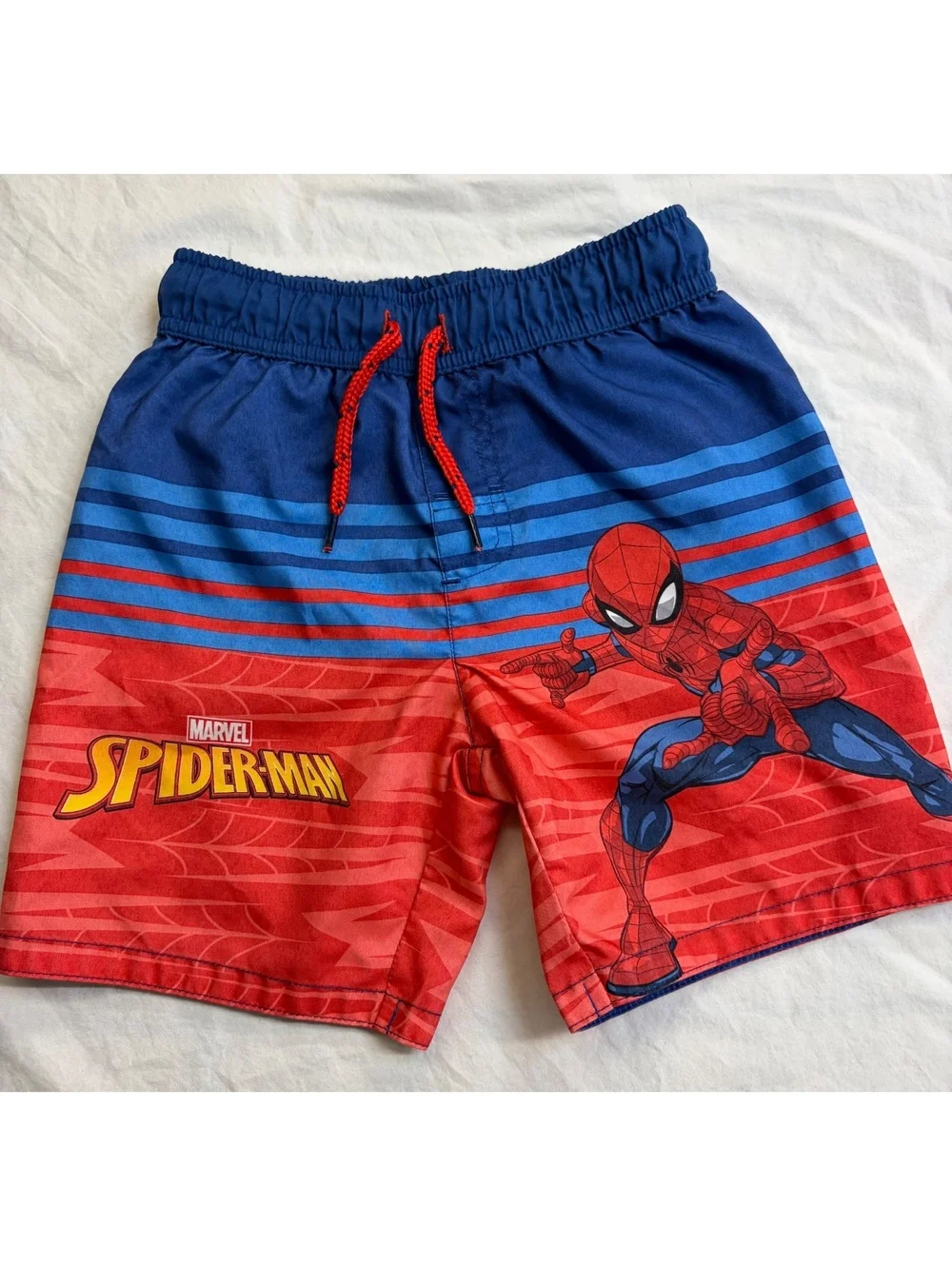 Marvel Spider-Man Boys 5T Swim Trunks Board Shorts Red Blue Drawstring